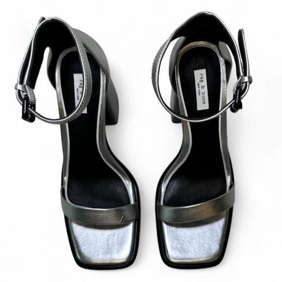 Rag & Bone Women's Silver Leather Matrix Platform Sandal, US 8, EU 38, NIB - Picture 5 of 14